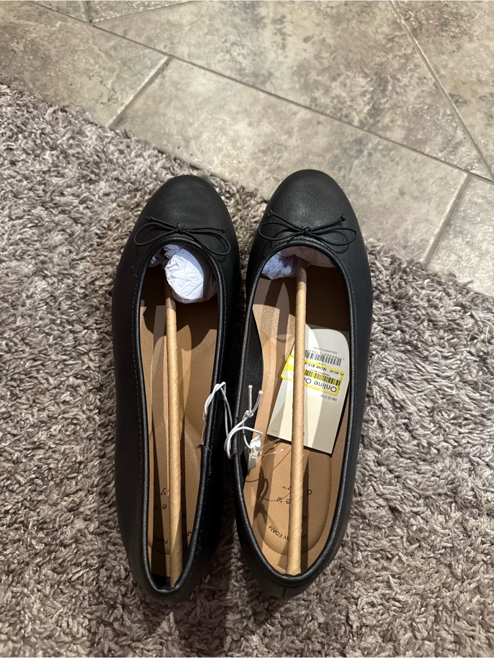 🐒a new day Black Ballet Flats with Bow Accent